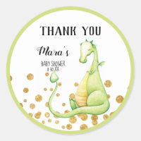 *~* Green Dragon Glitter Baby Shower Thank You Classic Round Sticker