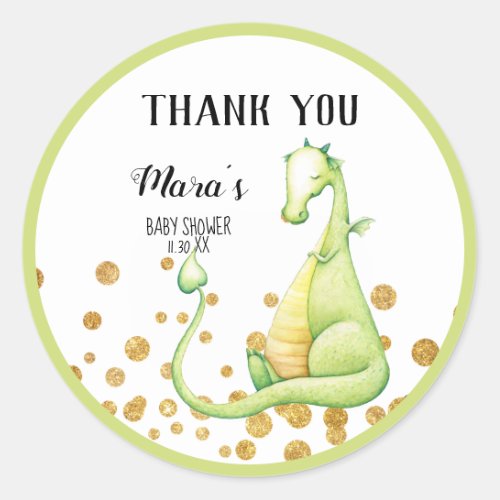  Green Dragon Glitter Baby Shower Thank You Classic Round Sticker