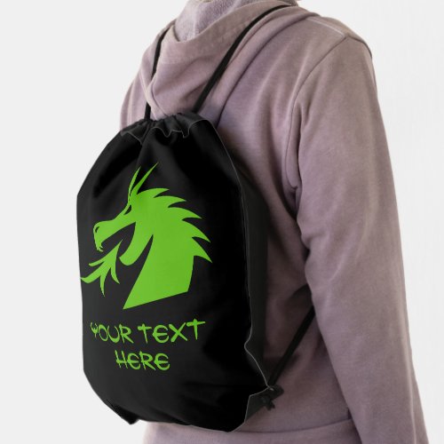 Green dragon illustration custom drawstring bag