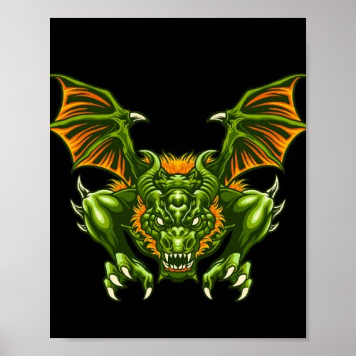 green dragon illustration poster