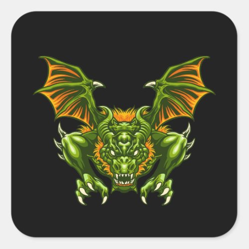 green dragon illustration square sticker