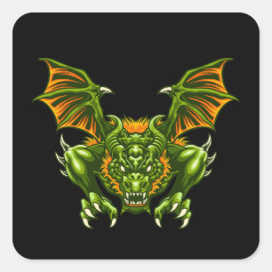 green dragon illustration square sticker