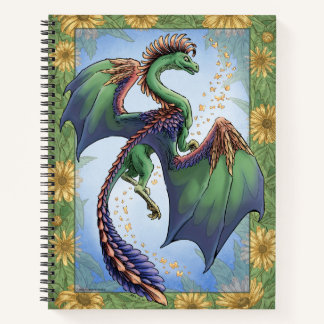 Green "Dragon of Summer" Flowers Fantasy Art Notebook