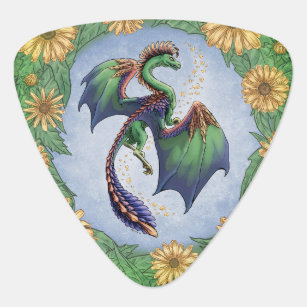 Green Dragon of Summer Nature Fantasy Art Guitar Pick