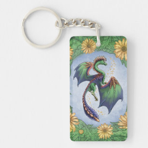 Green Dragon of Summer Nature Fantasy Art Keychain