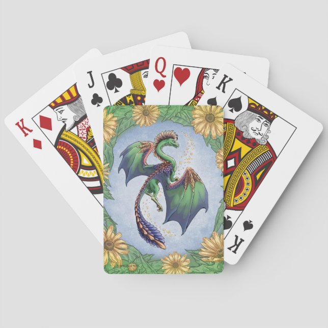 Green Dragon of Summer Nature Fantasy Art Poker Cards (Back)