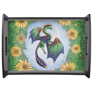 Green Dragon of Summer Nature Fantasy Art Serving Tray
