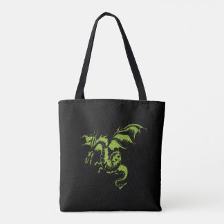 Green Dragon on Black Tote Bag