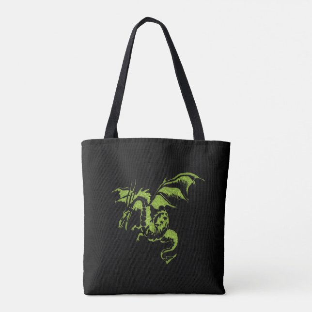 Green Dragon on Black Tote Bag (Back)