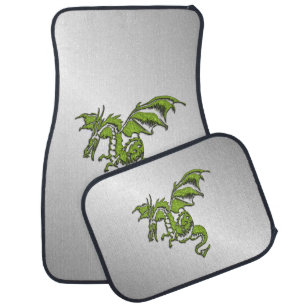 Green Dragon on Silver Car Floor Mat