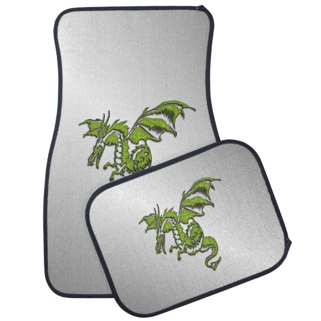 Green Dragon on Silver Car Floor Mat (Set)