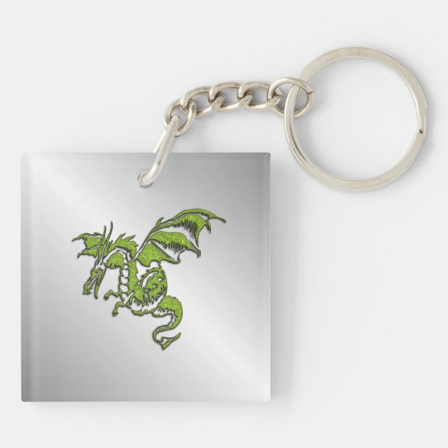 Green Dragon on Silver Keychain (Back)