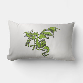Green Dragon on Silver Lumbar Pillow