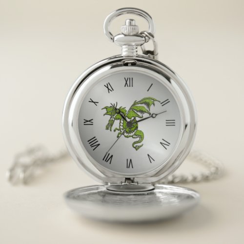 Green Dragon on Silver Pocket Watch