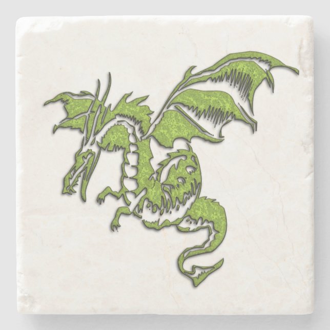 Green Dragon on Silver Stone Coaster (Front)