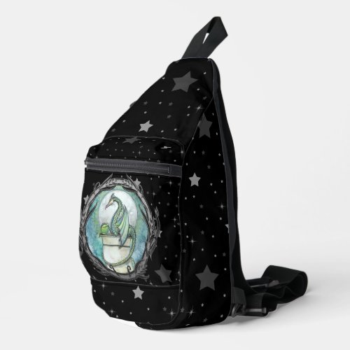 Green Dragon on Starry Background Sling Bag