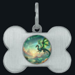Green Dragon Pet ID Tag<br><div class="desc">A majestic green dragon soars through a mystical,  cloud-filled sky,  leaving a trail of glowing light.</div>