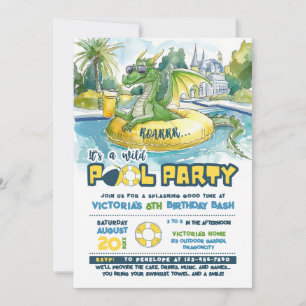 Green Dragon Pool Party Birthday Invitation