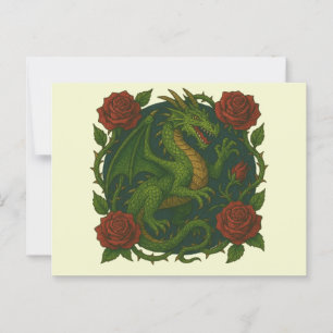 Green Dragon Red Roses Postcard