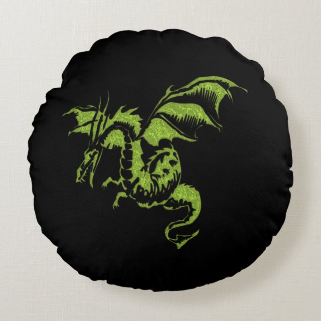 Green Dragon Round Pillow (Front)
