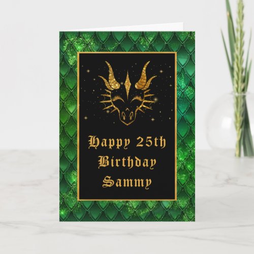 Green Dragon Scales Faux Glitter Happy Birthday