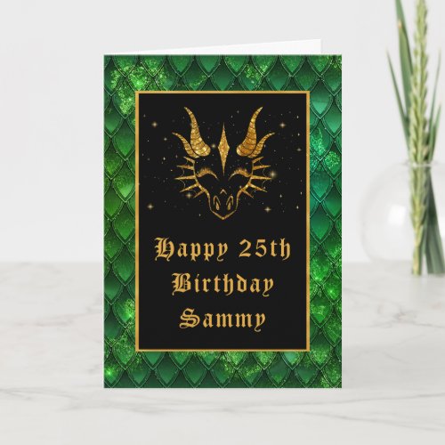 Green Dragon Scales Faux Glitter Happy Birthday Card