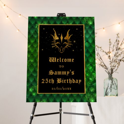 Green Dragon Scales Gold Birthday Party Welcome Foam Board
