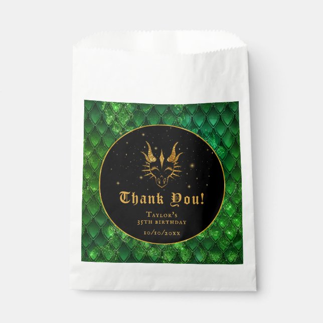 Green Dragon Scales Gold Birthday Thank You Favor Bag (Front)