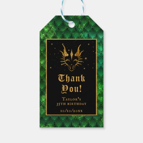Green Dragon Scales Gold Birthday Thank You Gift Tags