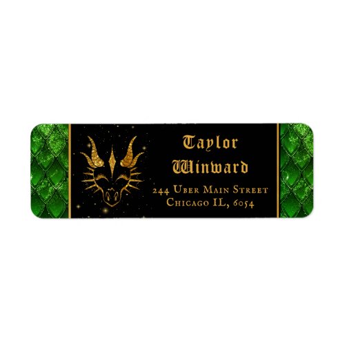 Green Dragon Scales Gold Faux Glitter Label