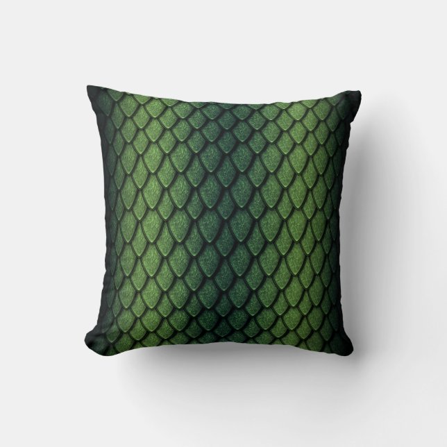 Green Dragon Scales Throw Pillow (Front)
