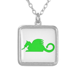 Green Dragon Silhouette Silver Plated Necklace