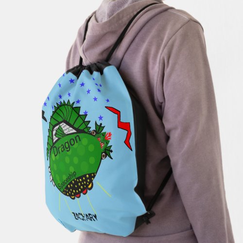 Green Dragon Spaceship Drawstring Bag