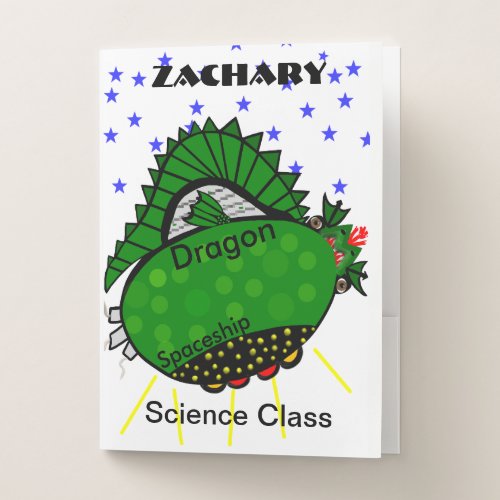 Green Dragon Spaceship Outer Space Pocket Folders