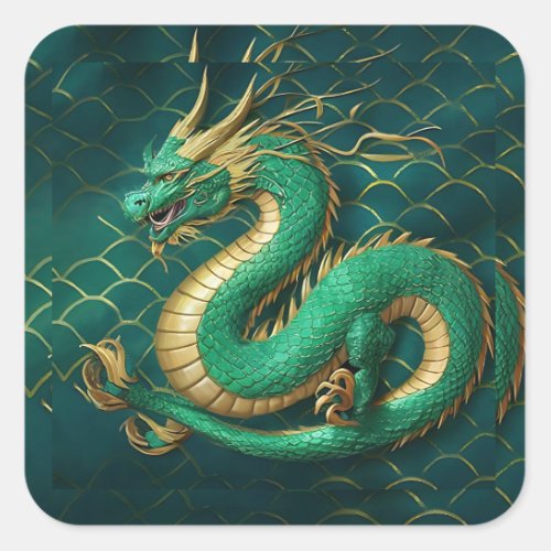 Green Dragon Square Sticker