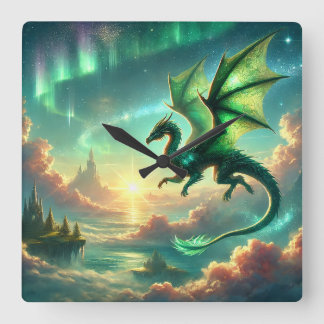 Green Dragon Square Wall Clock