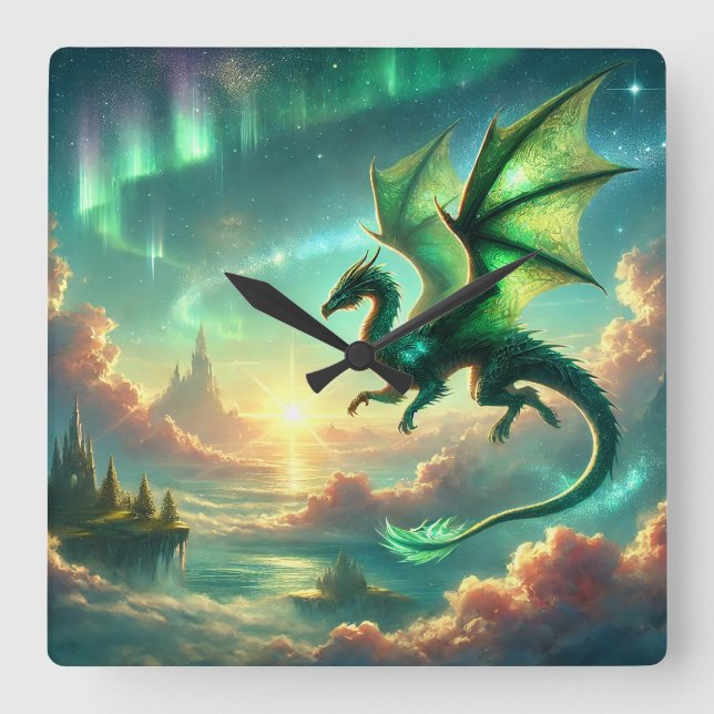 Green Dragon Square Wall Clock (Front)