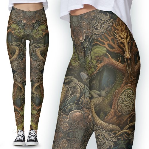 Green Dragon Tattoo Leggings Celtic Viking Art Leggings