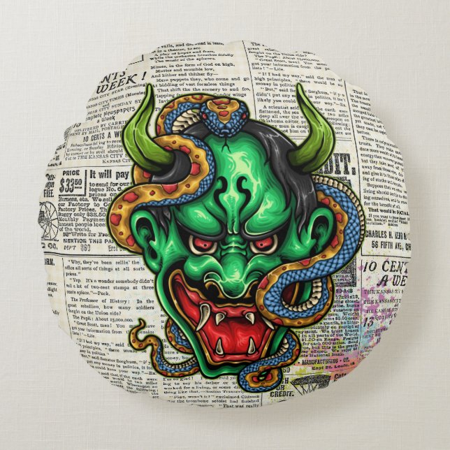 Green Dragon Tattoo   Round Pillow (Front)