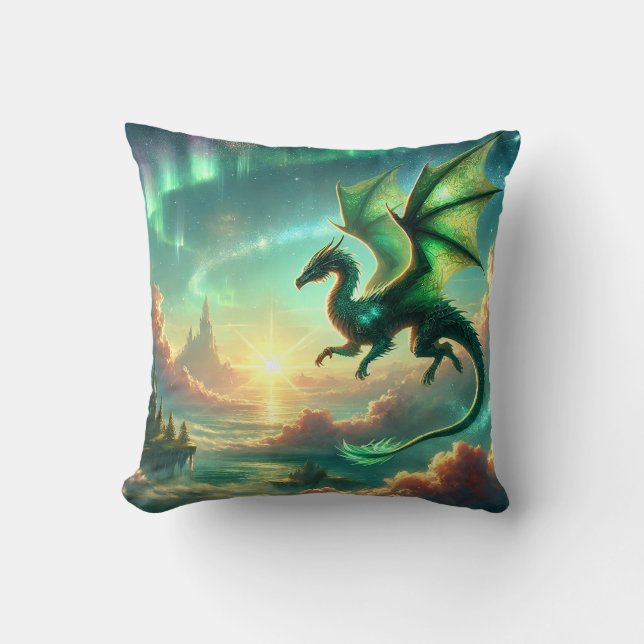 Green Dragon Throw Pillow (Front)