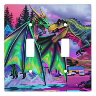 Green Dragon vs Dinosaur Light Switch Cover