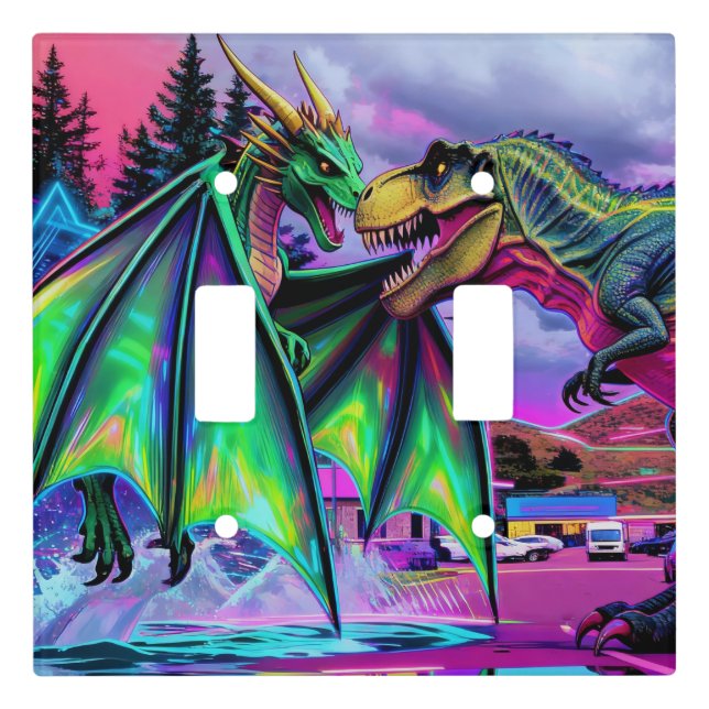 Green Dragon vs Dinosaur Light Switch Cover (Front)
