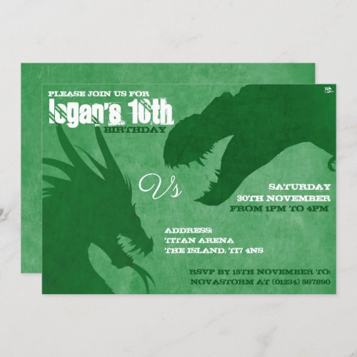 Green Dragon Vs T_Rex Silhouette Invitations