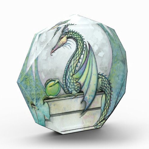 Green Dragon Watercolor Fantasy Art Acrylic Block