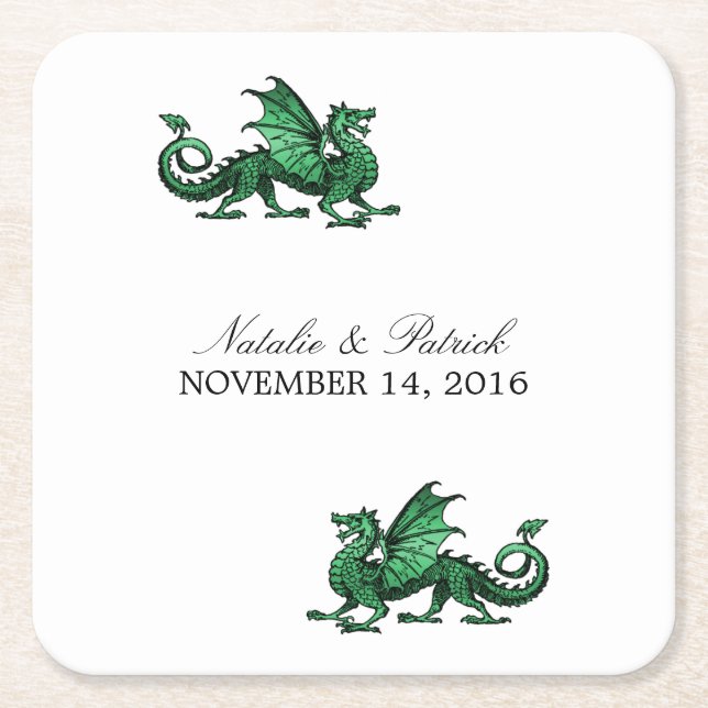 Green Dragon Wedding Paper Coasters (Front)