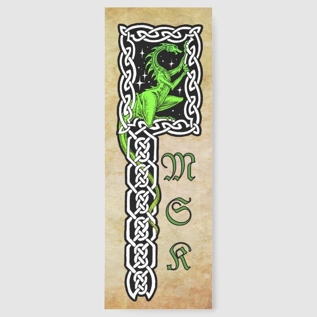 Green Dragon With Celtic Border Personalized Bookmarks (Front)
