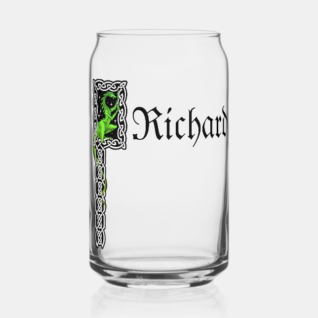 Green Dragon With Celtic Border Personalized Can Glass (Front)