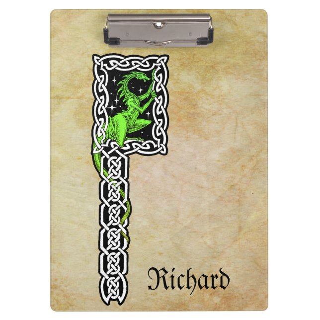 Green Dragon With Celtic Border Personalized Clipboard (Front)