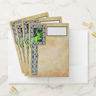 Green Dragon With Celtic Border Pocket Folder