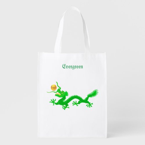 Green dragon with golden ball  calligraphy grocery bag